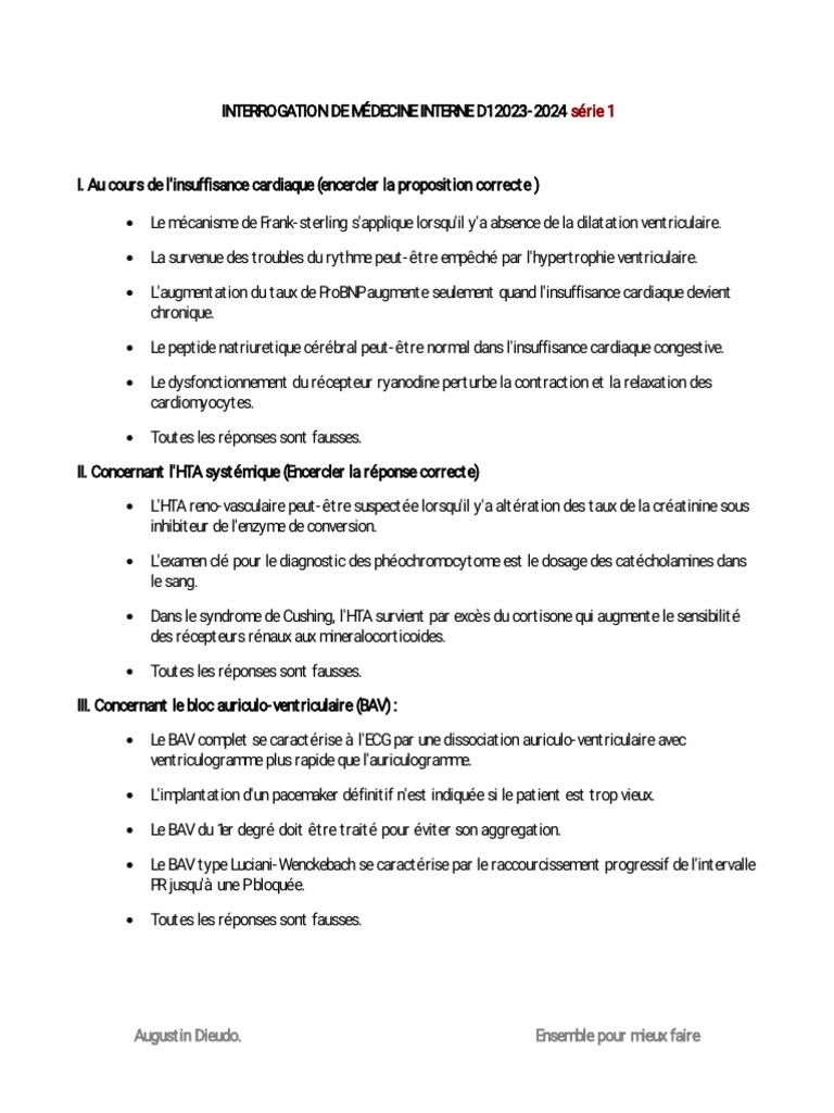 Interrogation Et Examen de Médecine Interne 2024 Epmf | PDF