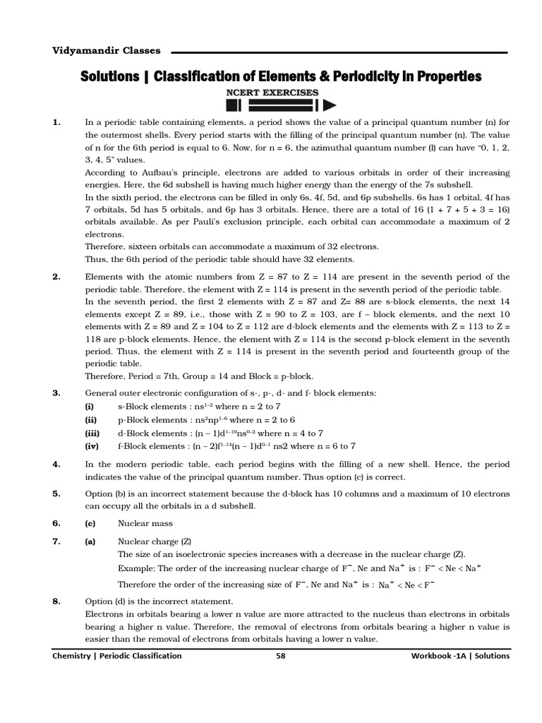 Solutions - Classification of Elements & Periodicity in Properties ...