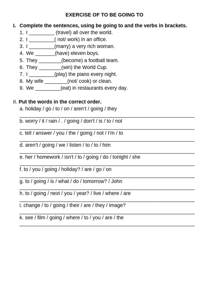 Exercise of To Be Going To | PDF