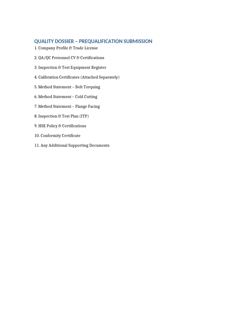 Quality Dossier Index Template | PDF