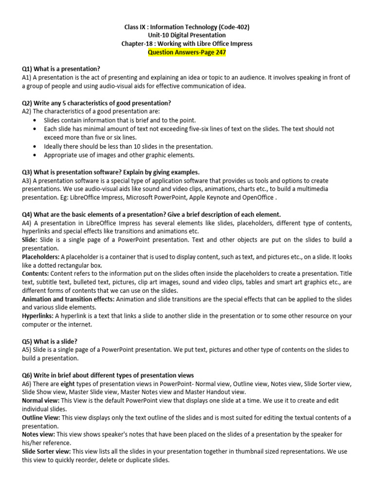 Class9 Unit-10 Presentation Notes | PDF | Microsoft Power Point | Software