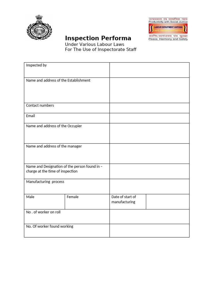 Inspection Performa 1 | PDF | Employment | Labour Economics