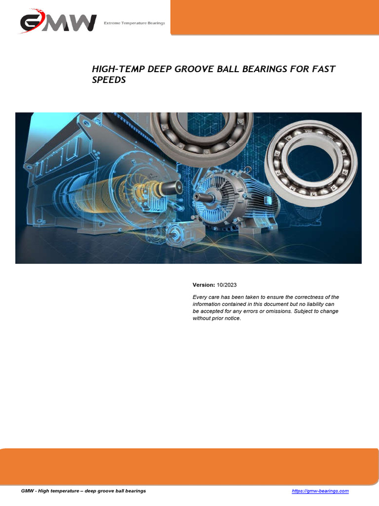 GMW - Catalogue High-Temp Deep Groove Ball Bearings For Fast Speeds | PDF