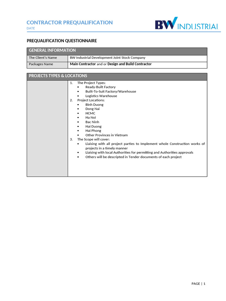 Prequalification Questionnaire | PDF | Going Concern | Building ...