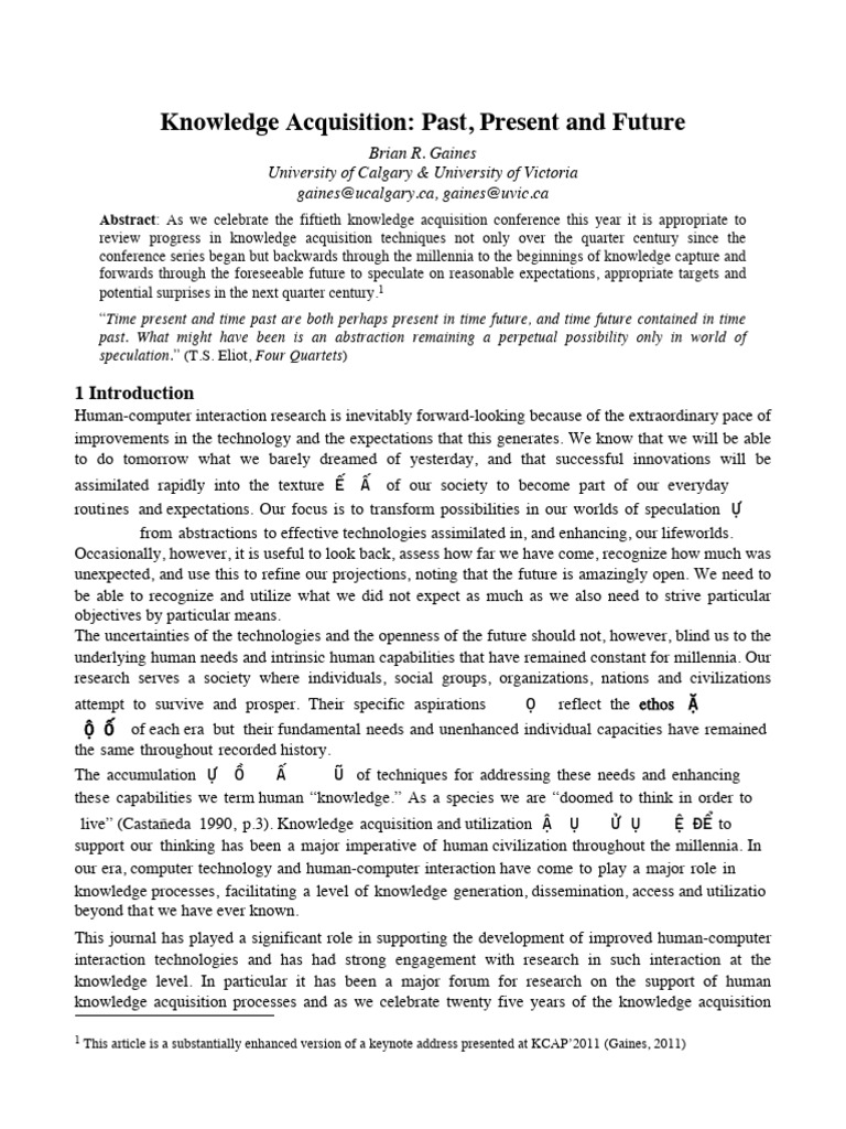 2011 - Gaines - Knowledge Acquisition - Past, Present and Future | PDF ...