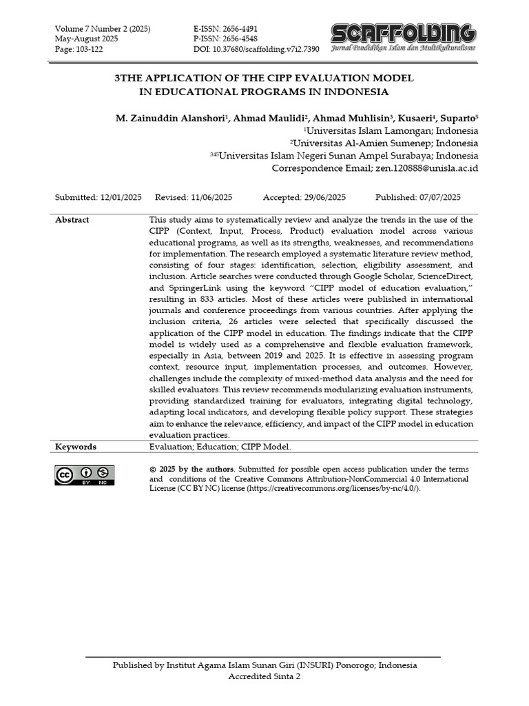 The Application of The CIPP Evaluation Model in Ed | PDF | Evaluation ...