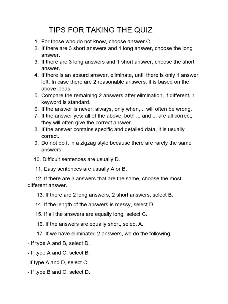 Tips To Taking The Quiz | PDF