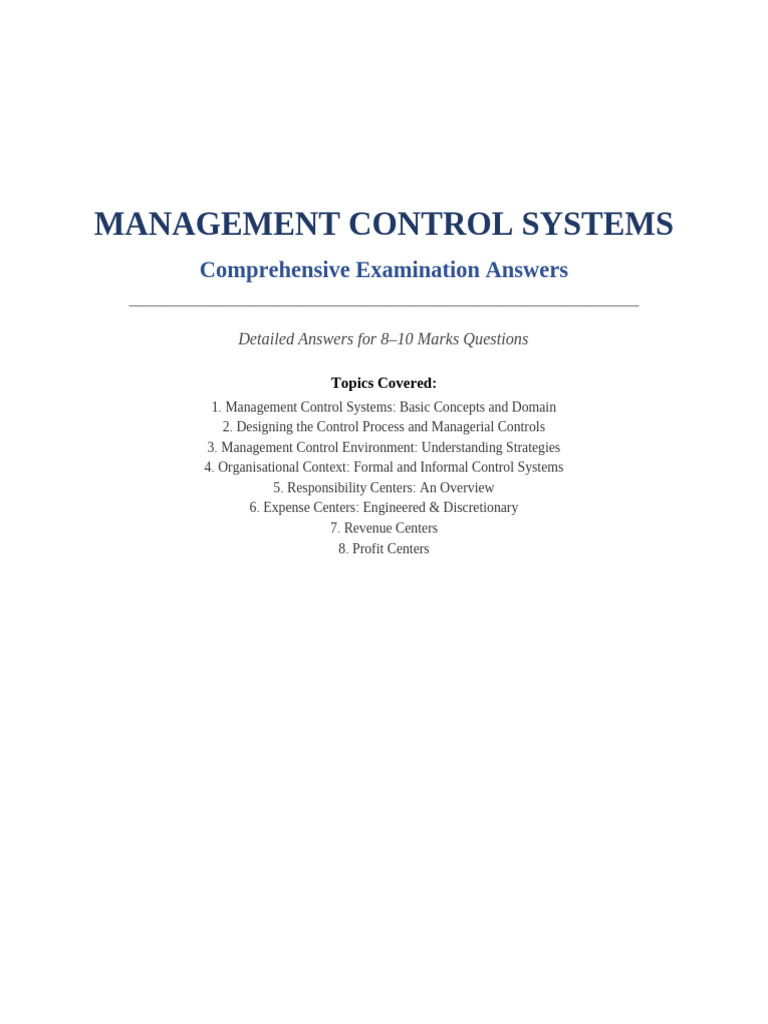 MCS Exam Answers | PDF | Strategic Management | Expense
