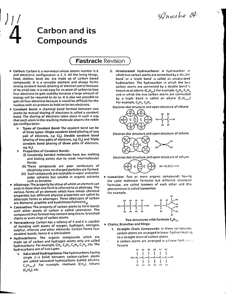 Carbon and Its Ccompounds Revision Notes | PDF
