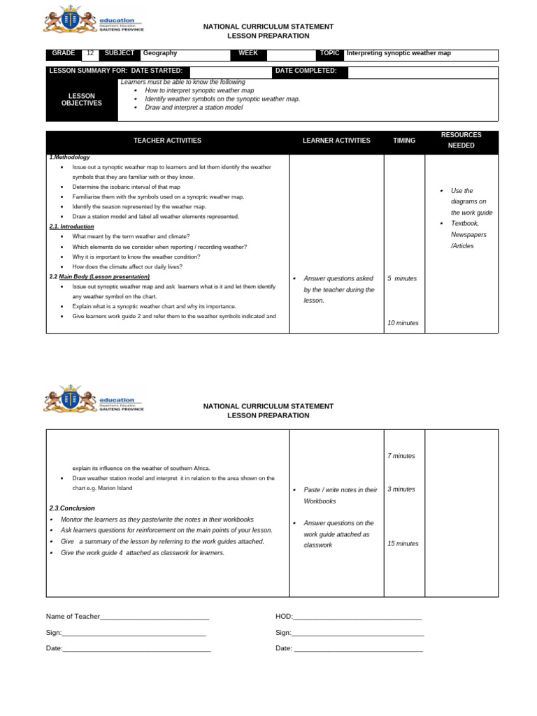 GRD 12 Lesson Prep - Interpreting Synoptic Weather Map | PDF | Map ...