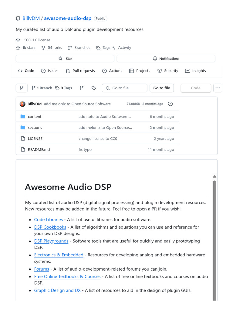 GitHub - BillyDM - Awesome-Audio-Dsp - My Curated List of Audio DSP and ...