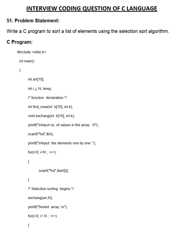50 Interview Coding Question of C Language Part 2 | PDF | Pointer ...