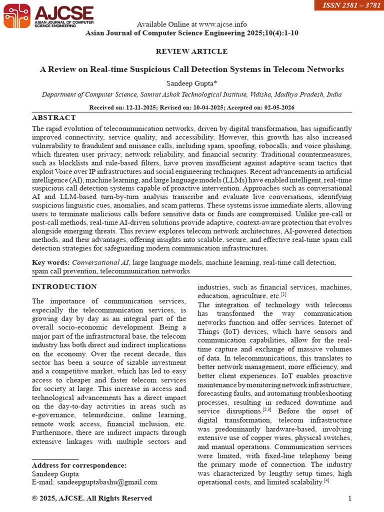 A Review On Real-Time Suspicious Call Detection Systems in Telecom ...