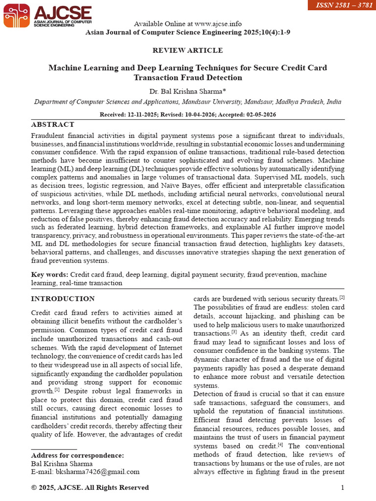 Machine Learning and Deep Learning Techniques For Secure Credit Card ...
