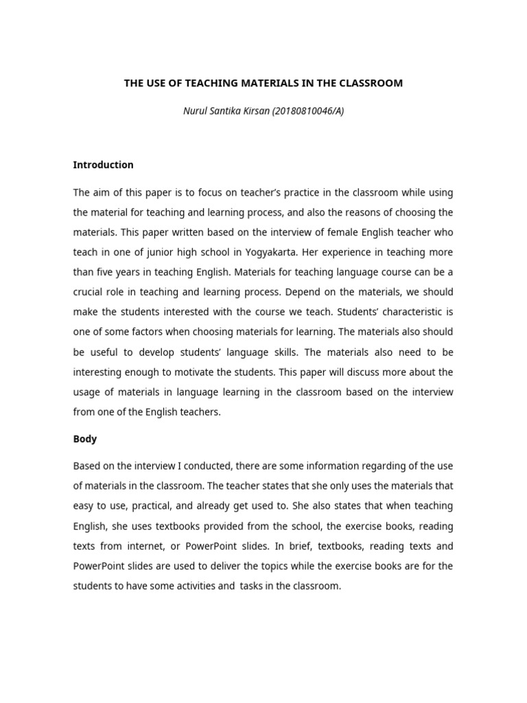 The Use of Teaching Materials in The Classroom | PDF | Teachers ...