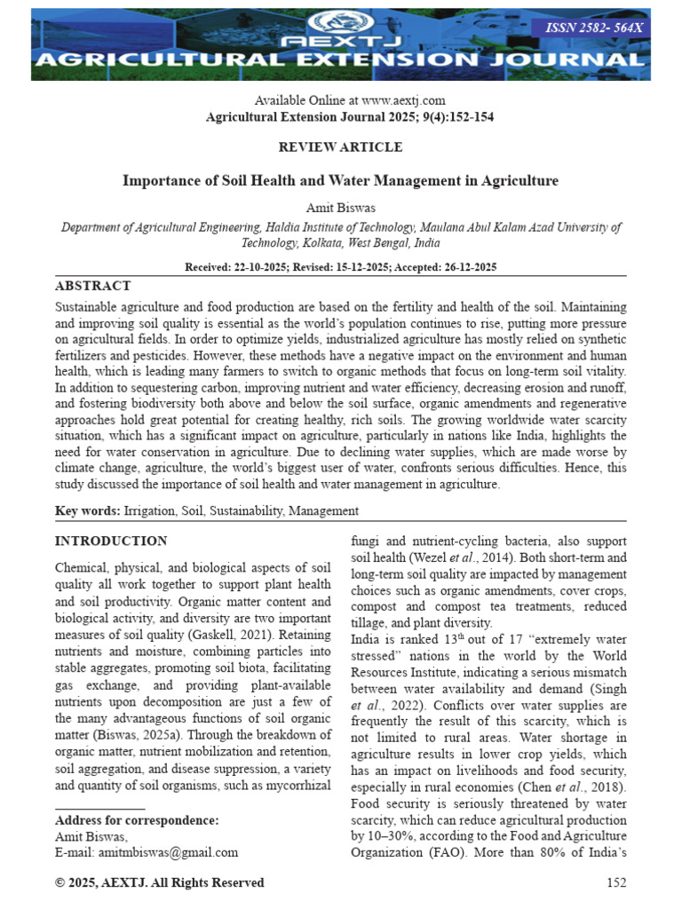Importance of Soil Health and Water Management in Agriculture | PDF ...