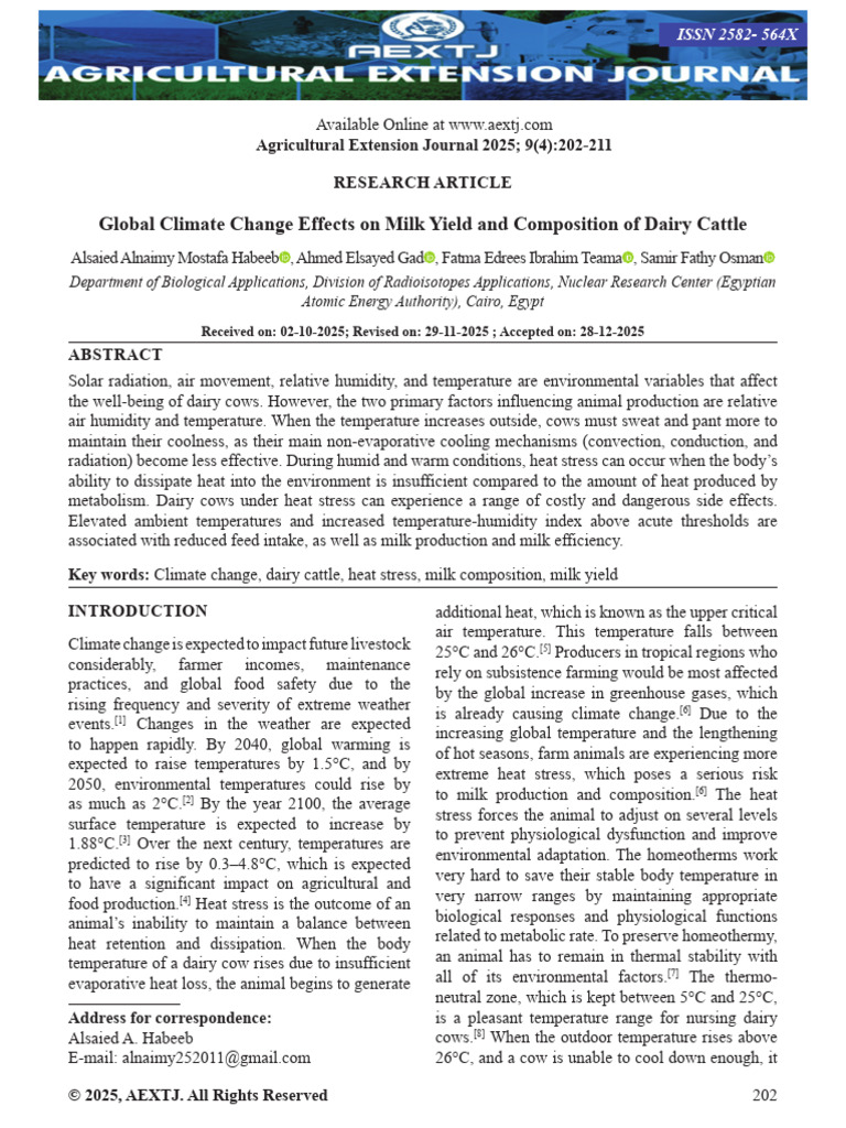 Global Climate Change Effects On Milk Yield and Composition of Dairy ...