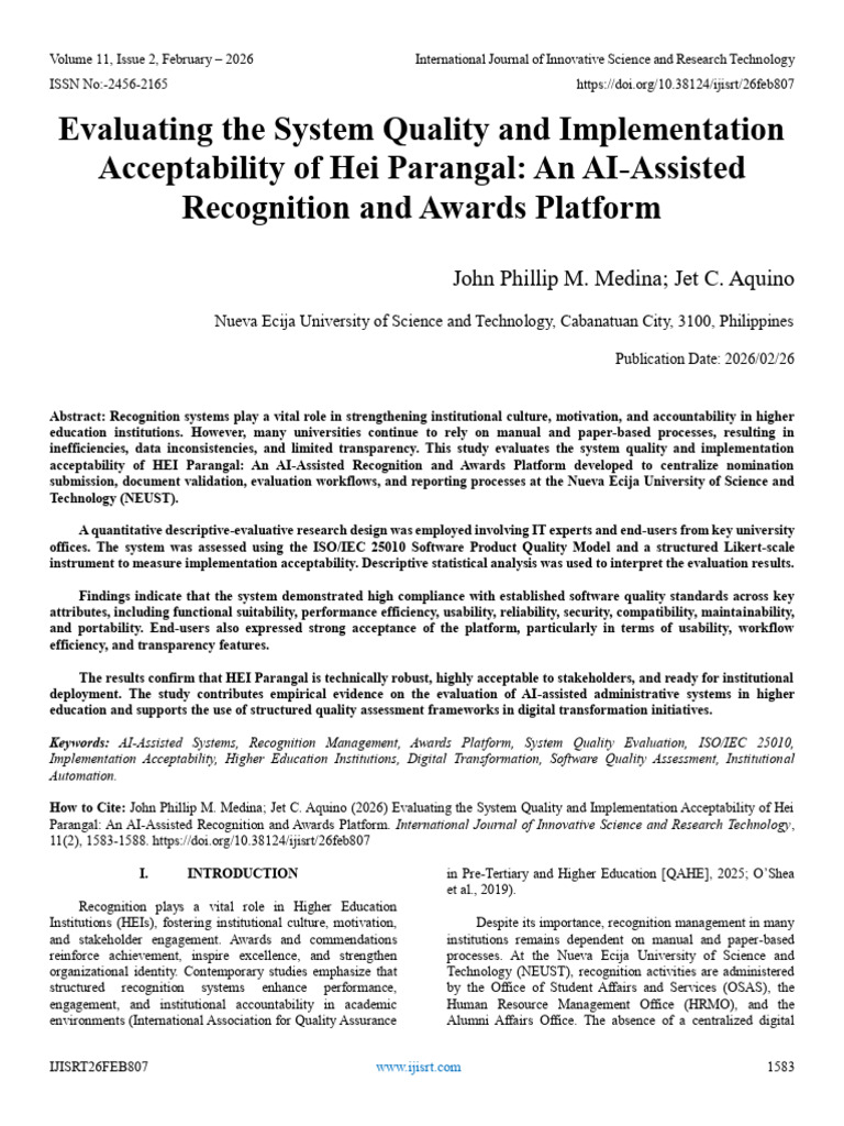Evaluating The System Quality and Implementation Acceptability of Hei ...