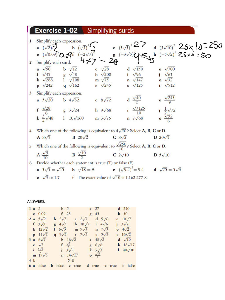 Simplifying Surds REVISION | PDF