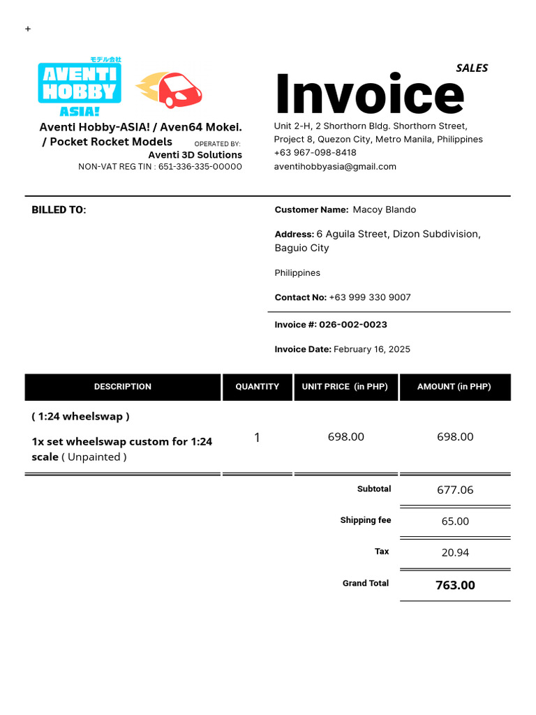 Invoice No 026-002-0023 | PDF | Invoice | Receipt