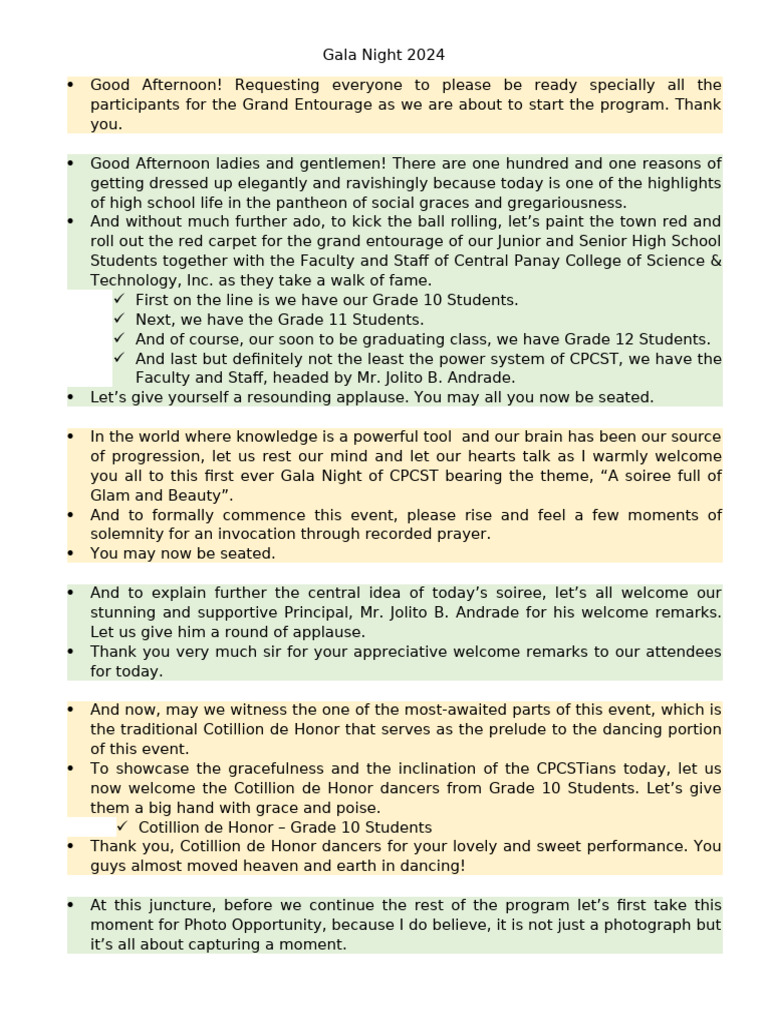 Script For Gala Night | PDF