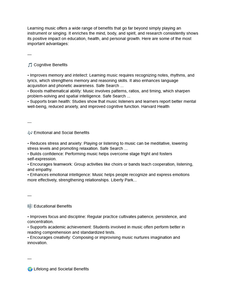 Benefits of Learning Music | PDF