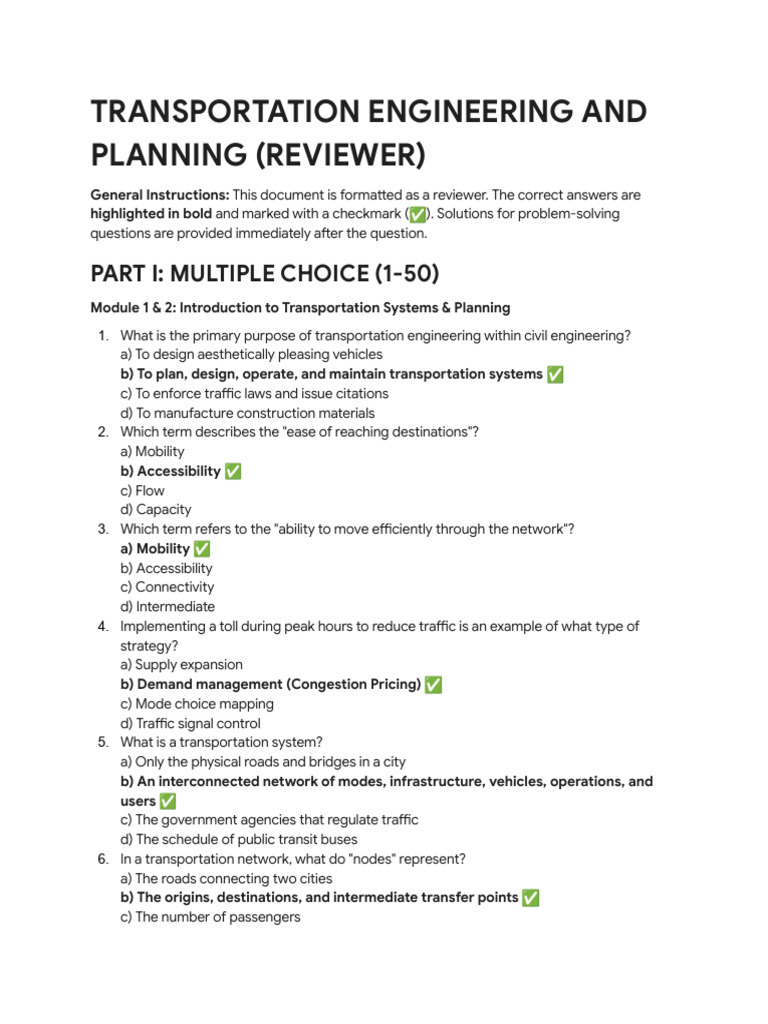 Transportation Engineering Reviewer | PDF | Transport | Economies