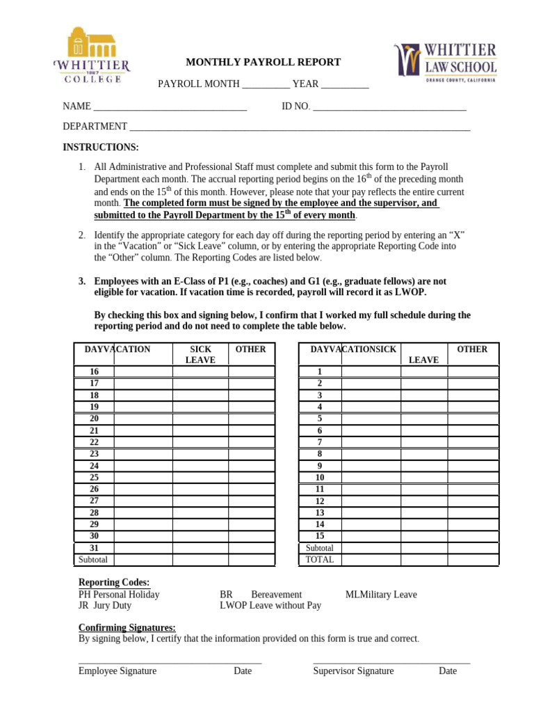 Payroll Report Template 27 | PDF