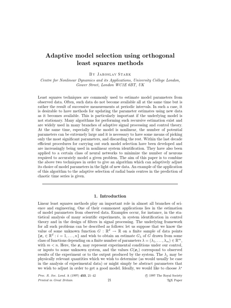 Adaptive Model Selection Using Orthogonal Least Squares Methods | PDF ...