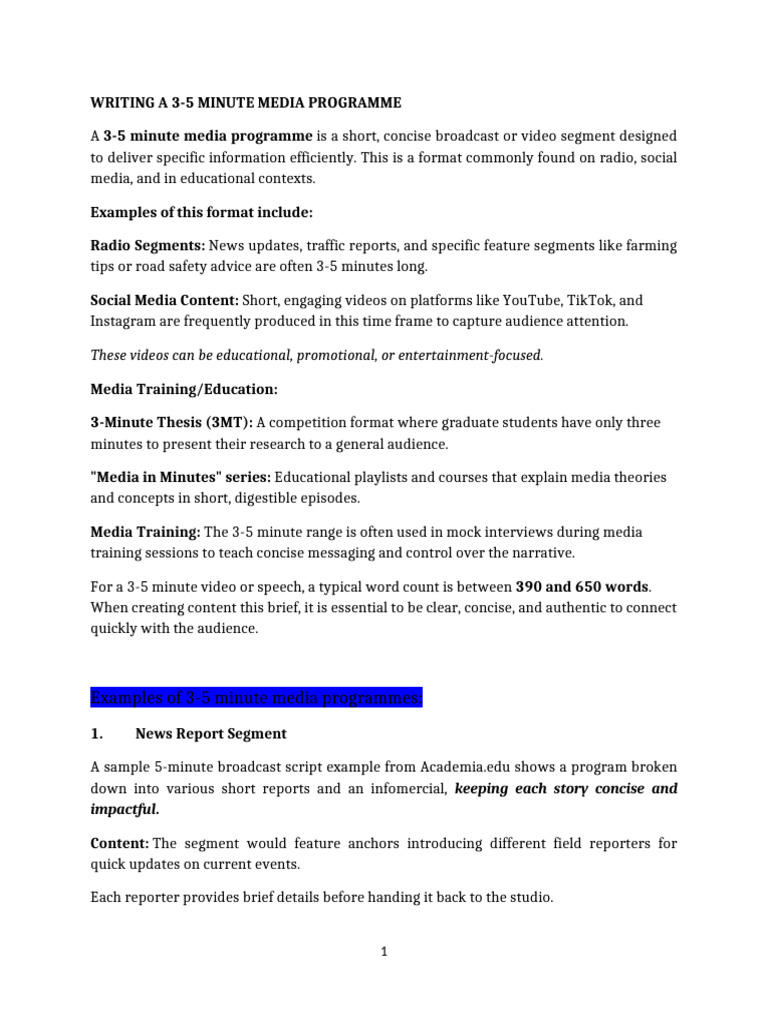 3 - 5 Minute Media Programme | PDF | Social Media | Popular Culture ...