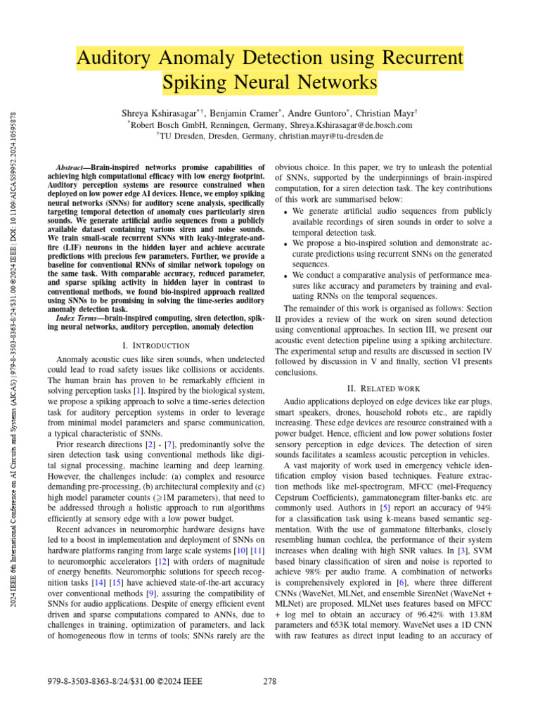 Auditory Anomaly Detection Using Recurrent Spiking Neural Networks ...