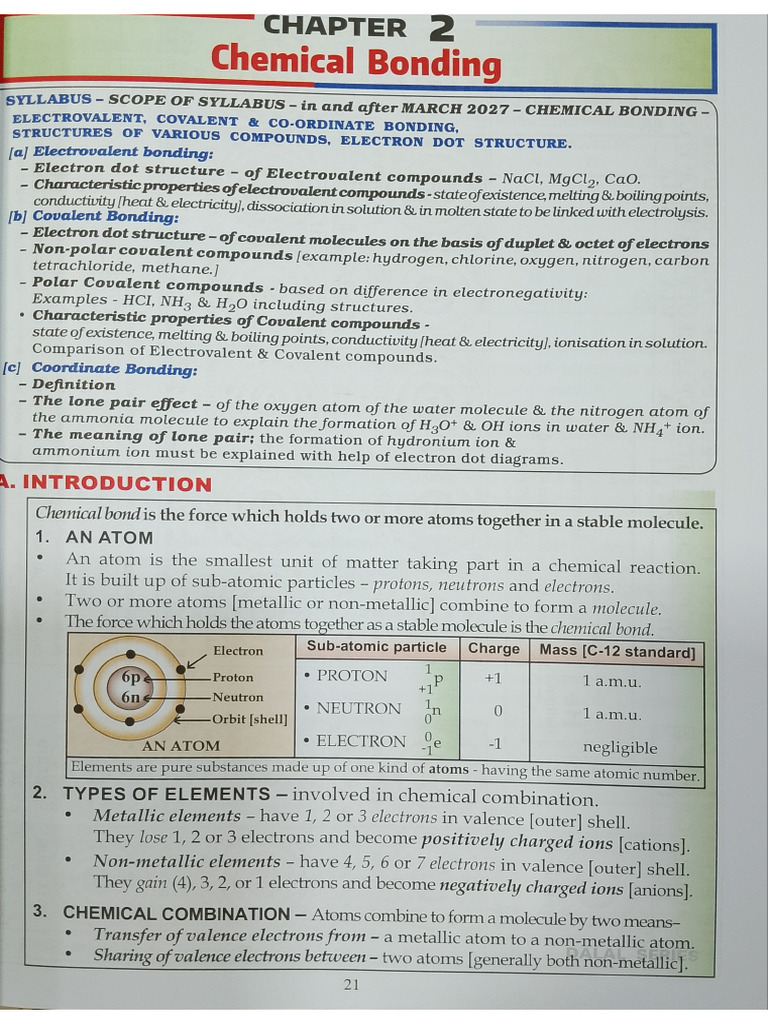 Chemistry Chapter 2 Chemical Bonding IGCSE Board | PDF