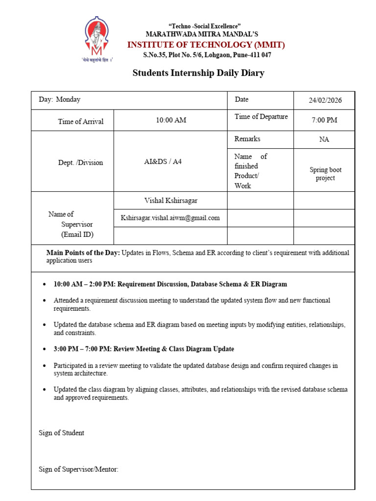 Student Daily Diary Internship 24.2.2026 | PDF