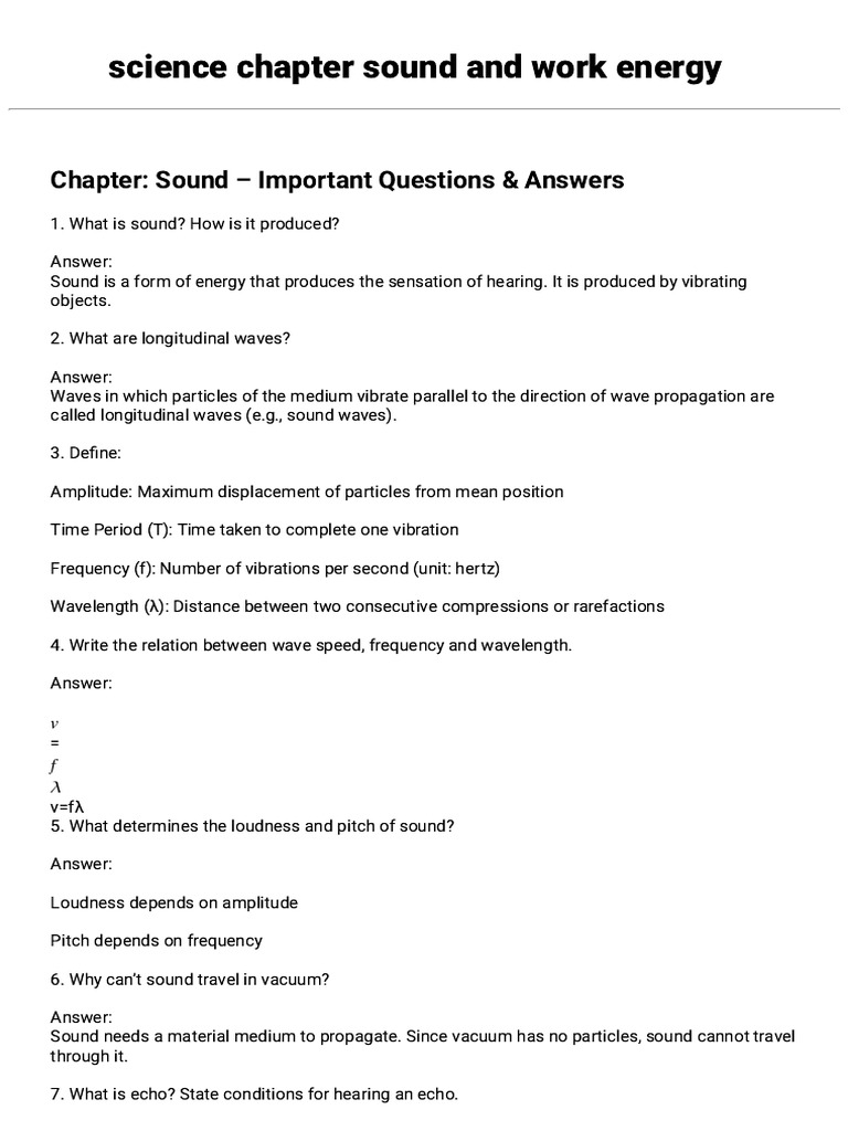 Science Chapter Sound and Work Energy | PDF | Sound | Waves