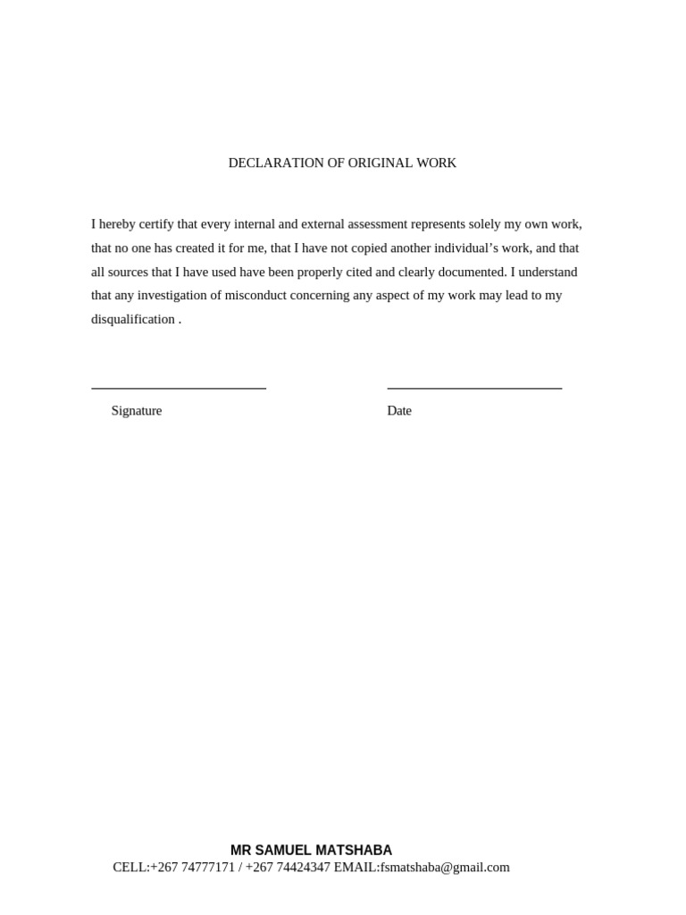 Declaration of Originality | PDF