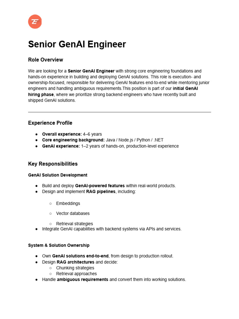 Senior Genai Engineer: Role Overview | PDF | Databases | Information ...