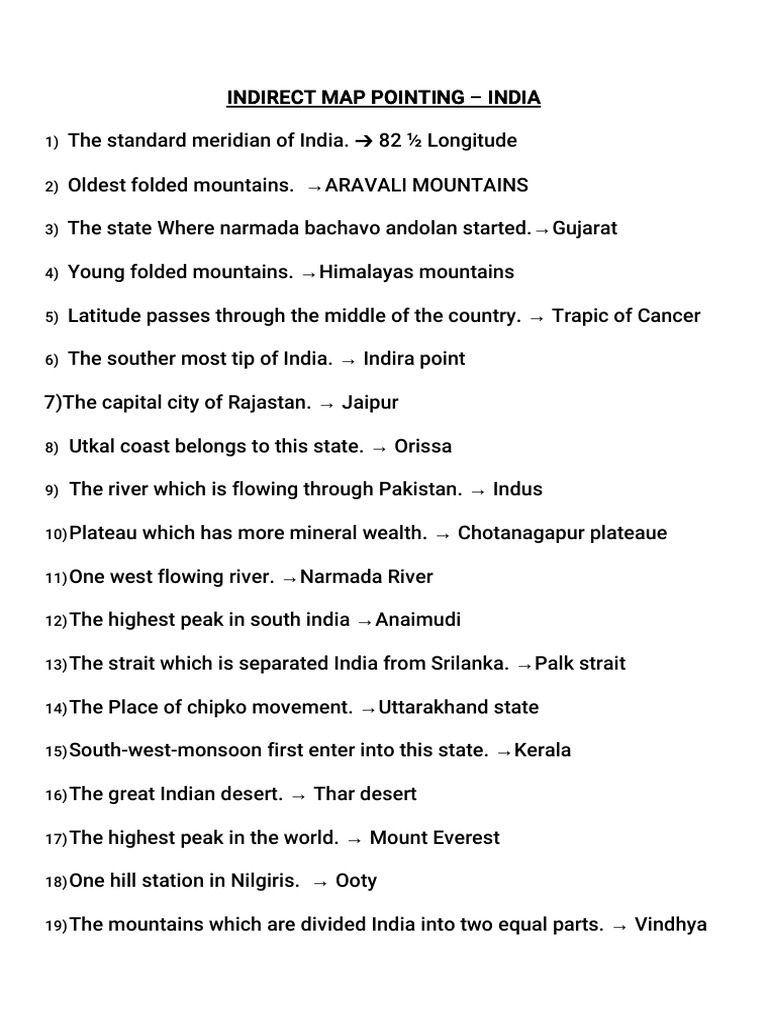 Indirect India Map Pointing Document | PDF