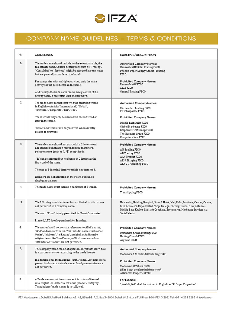 Company Name Guidelines | PDF | Dubai