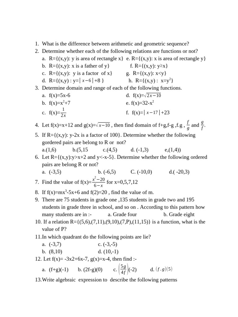 Mathematics Worksheet 1 For Grade 10 2018e.c | PDF | Mathematics ...