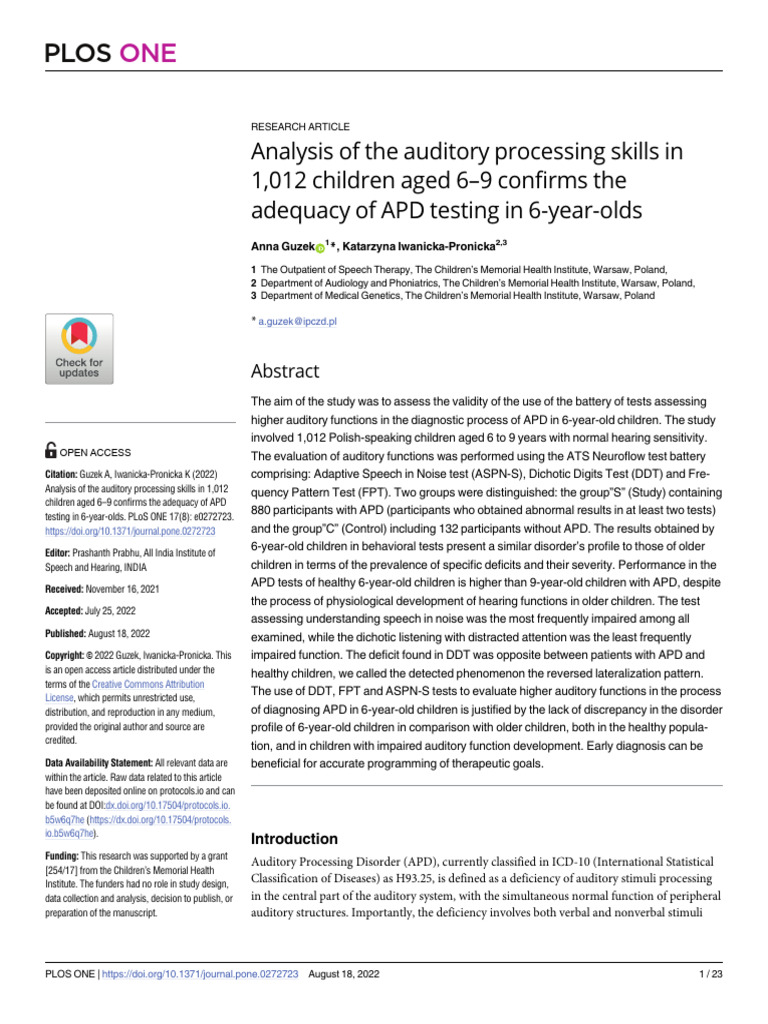 Emerging Auditory Processing Skills | PDF | Neuroscience | Sound