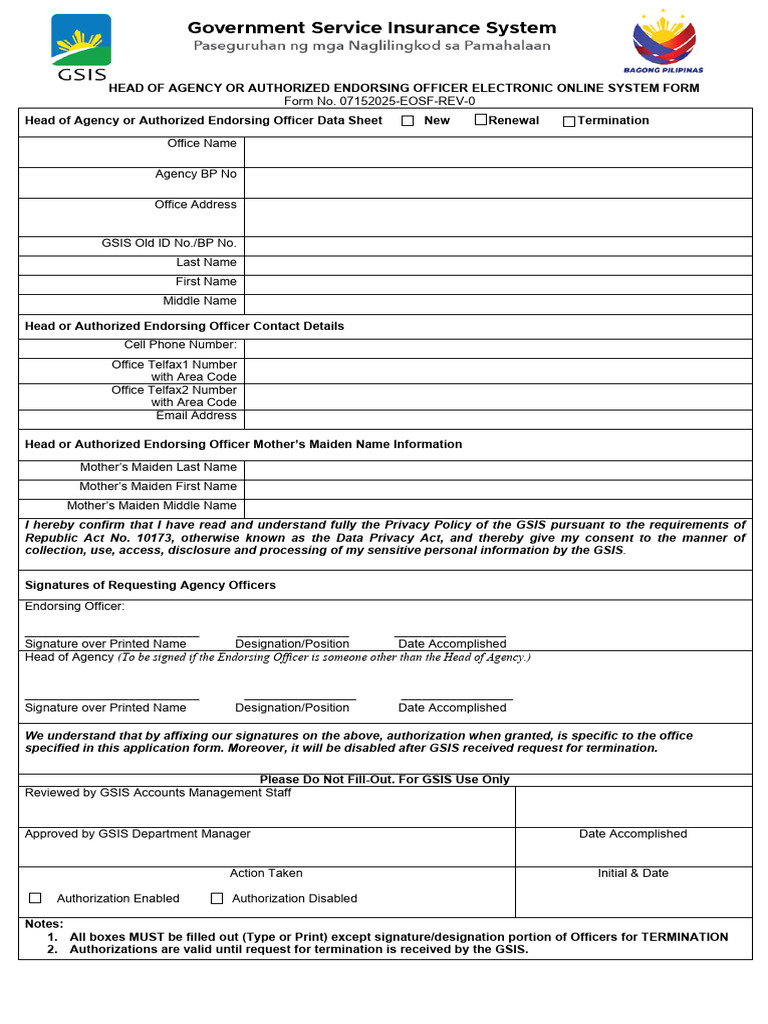 Electronic Online System Form For Head of Agency or Authorized ...
