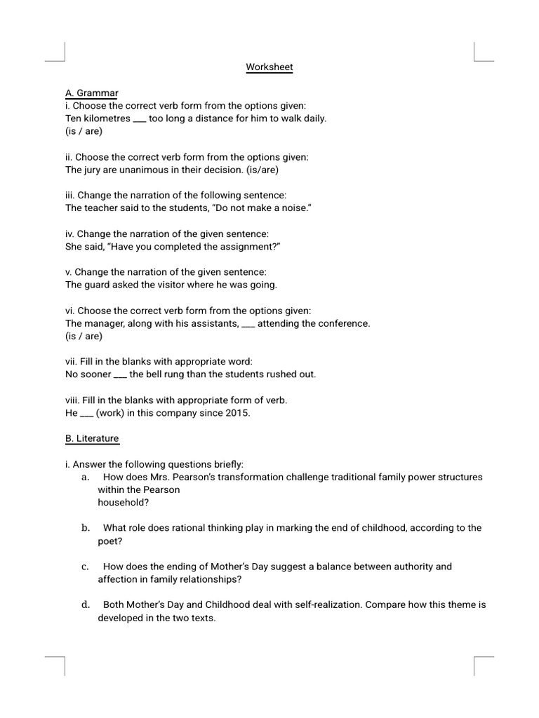 Worksheet (Class XI) | PDF