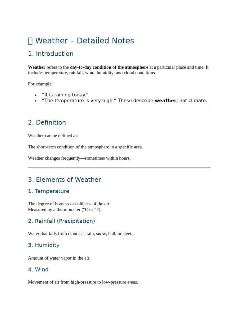 Weather - Detailed Notes: Weather Day-To-Day Condition of The ...