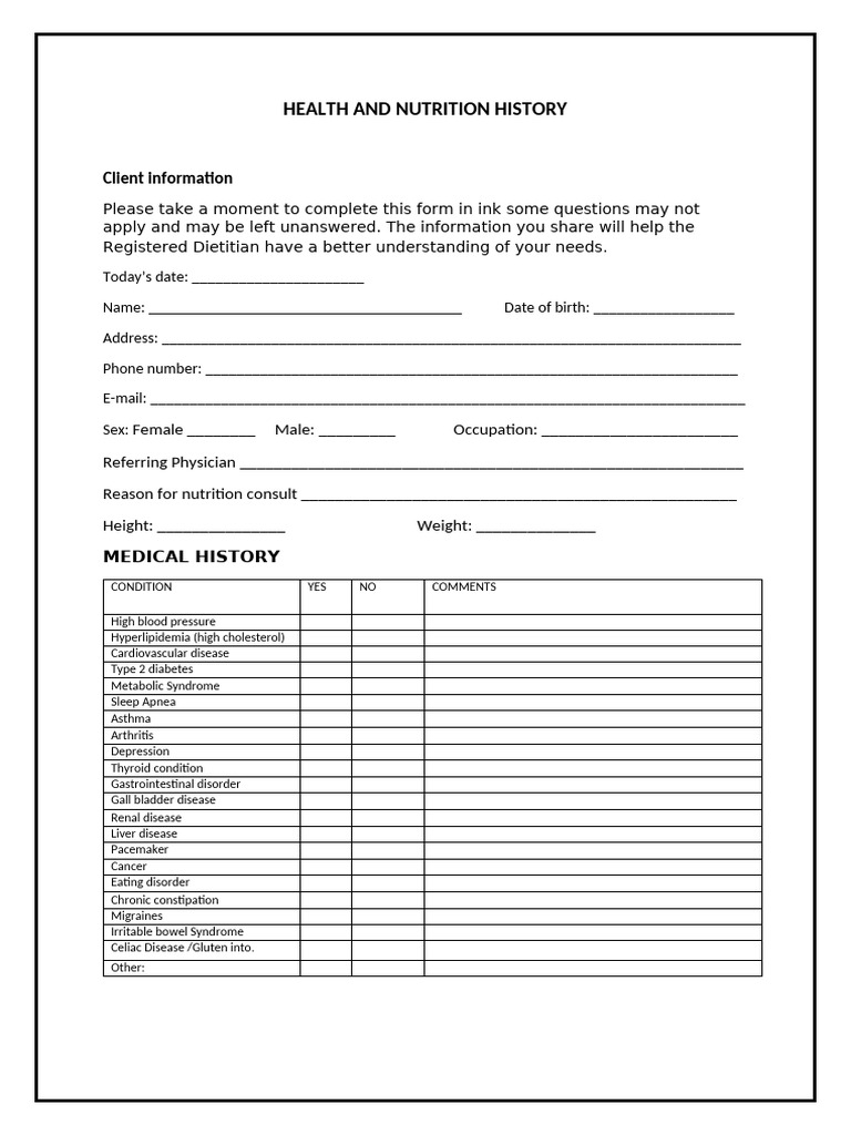 Health and Nutrition Form | PDF | Cholesterol | Cardiovascular Diseases
