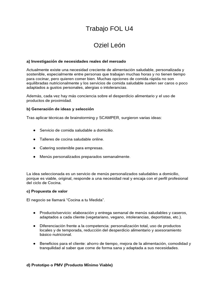 Trabajo FOL U4 | PDF | Alimentos