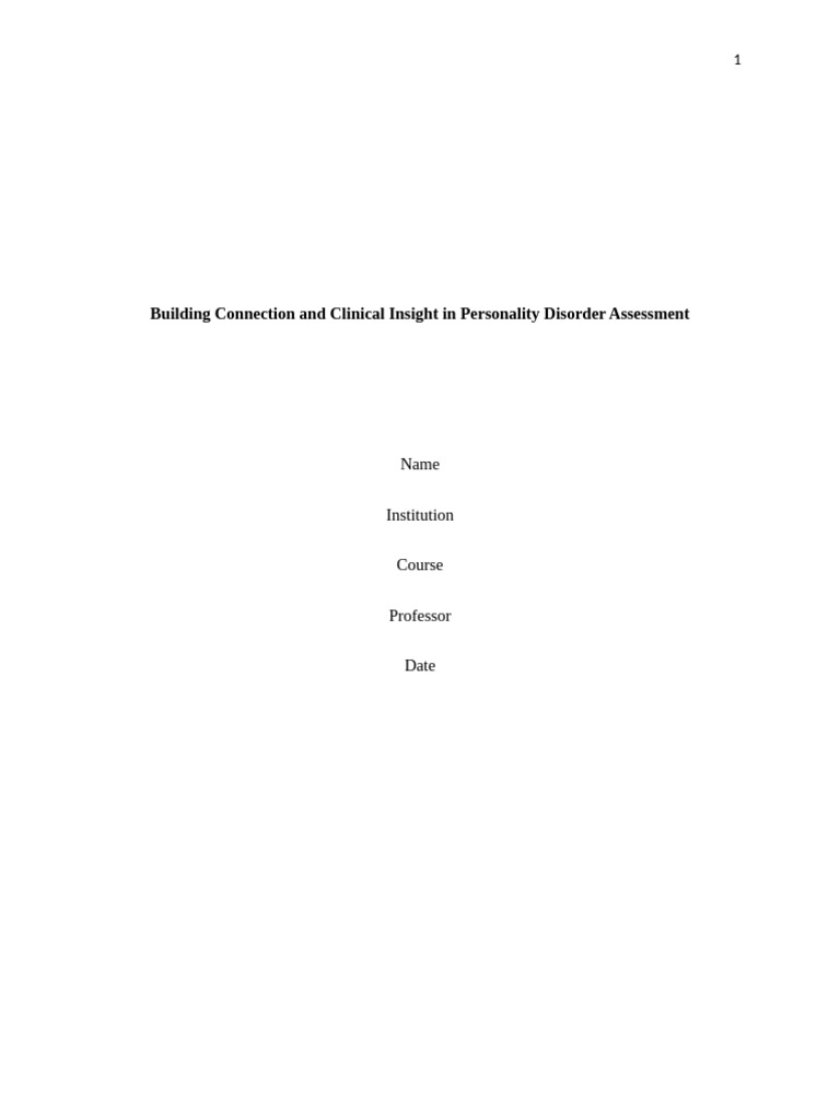 Building Connection and Clinical Insight in Personality Disorder ...