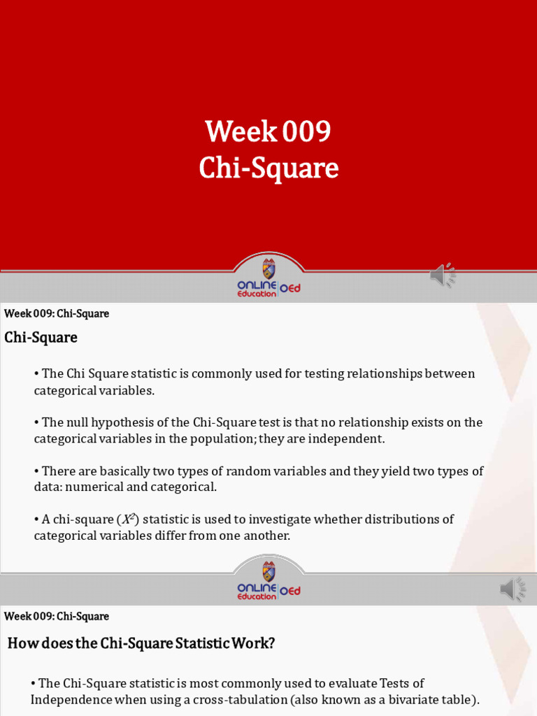 Week 009 Chi-Square | PDF | Chi Squared Test | Chi Squared Distribution