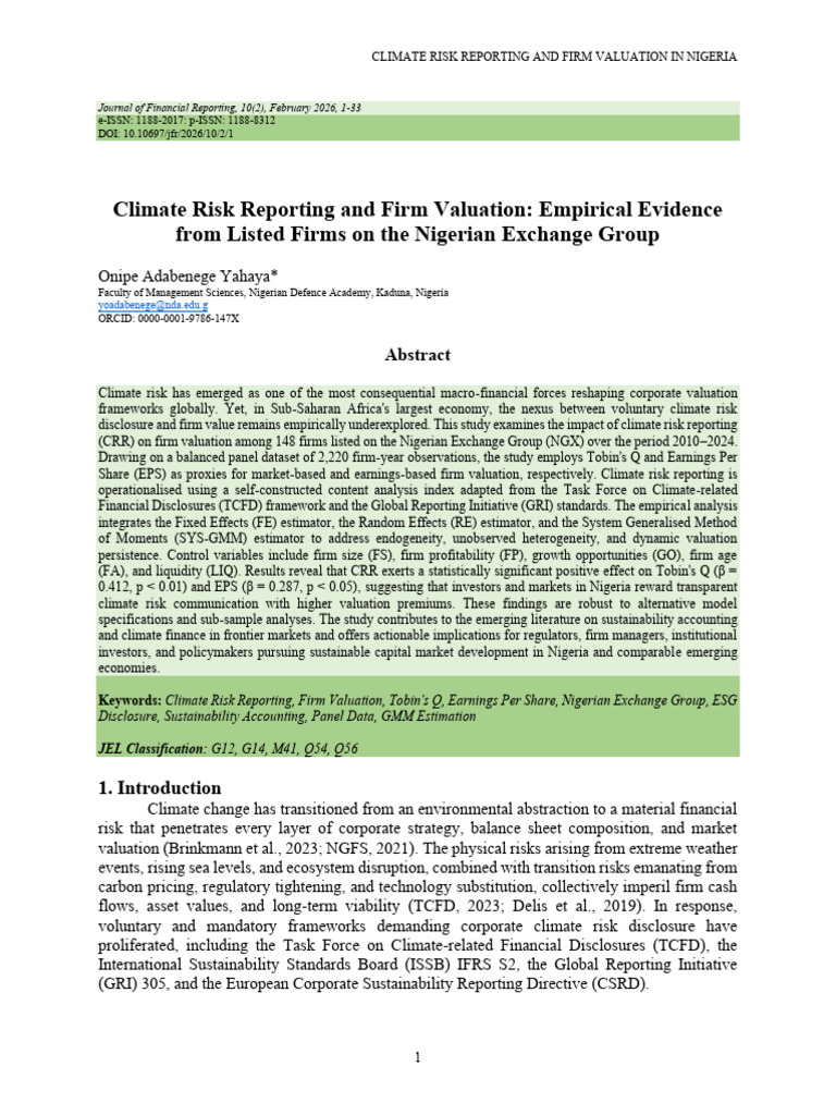 Climate Risk Reporting and Firm Valuatio | PDF | Valuation (Finance ...