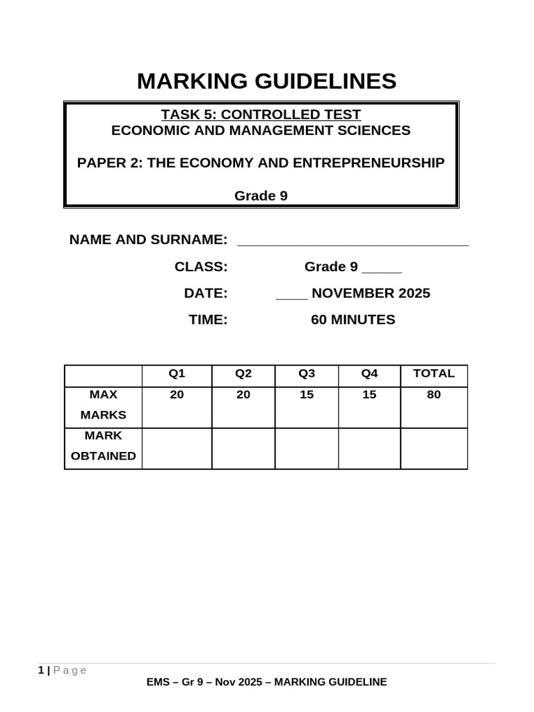 Grade 9 Ems Paper 2 Marking Guideline Nov Exam 2025 | PDF | Strike ...