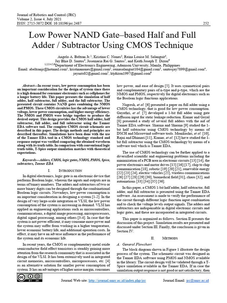Low Power NAND Gate-Based Half and Full Adder Subtractor Using CMOS ...